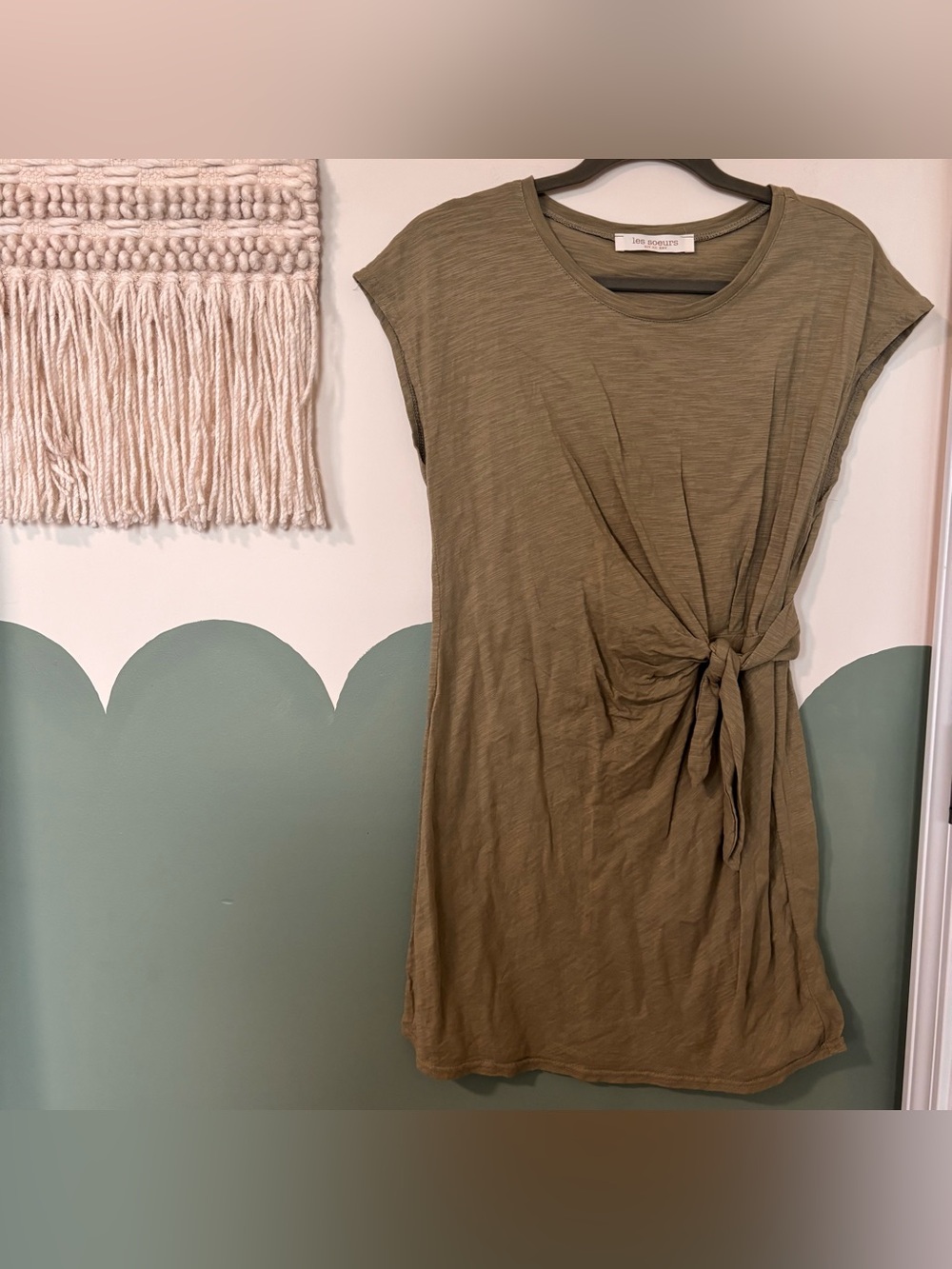 Les Soeurs olive green mini dress with tie front detail